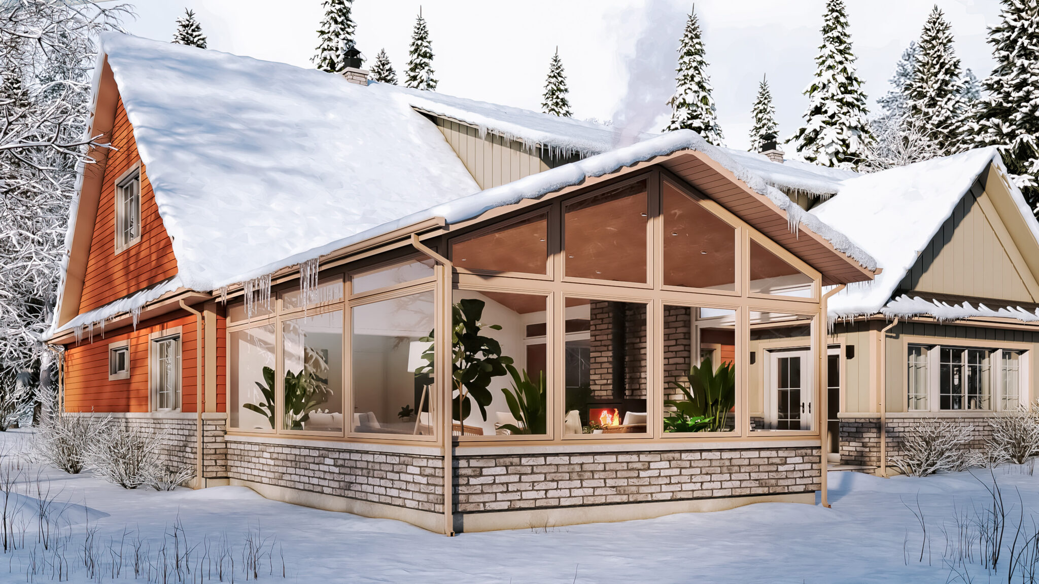 Rendering of a sunroom extending off an existing deck